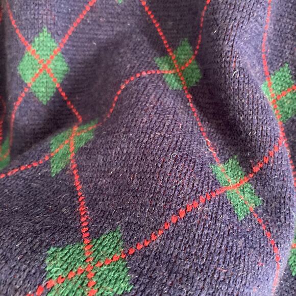 Vintage 90s City Streets Blue Green Argyle Knit Crew Neck Preppy Sweater Medium - Picture 7 of 14